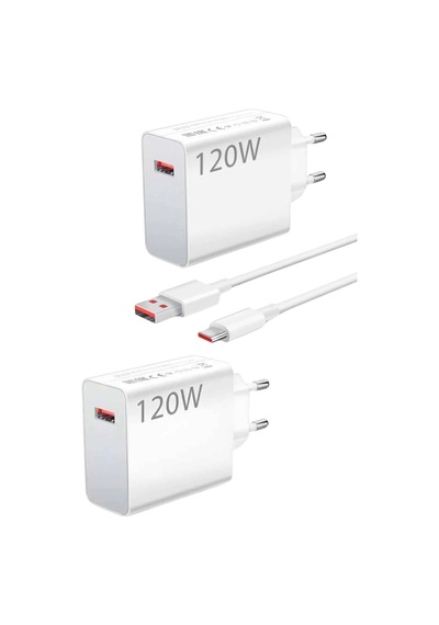 Buğz 120 Watt Turbo Hızlı Şarj Aleti Seti Hızlı Şarj Adaptörü Beyaz