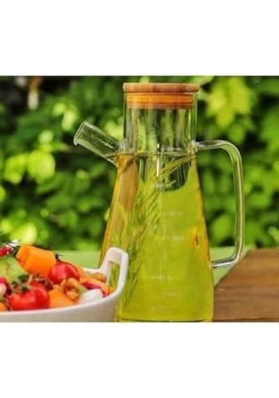 900 Ml Bambu Kapaklı Cam Yağdanlık Sirkelik Süt Saklama Su Sürahisi 0