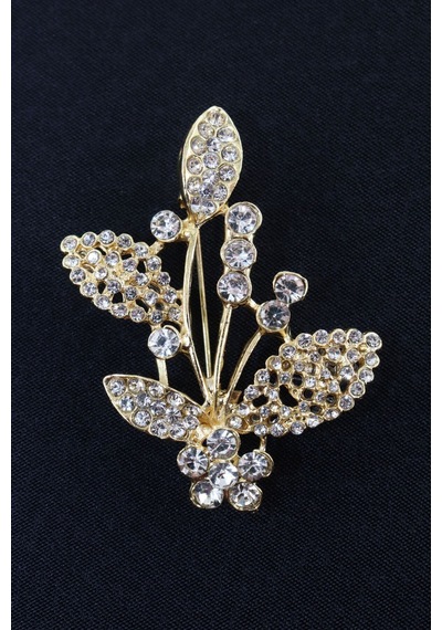 Gold Renk Kristal Taşlı Defne Yaprağı Broş. Tasarım Broş. Kadın Broş. Broş. Defne Yaprağı Broş. Gold