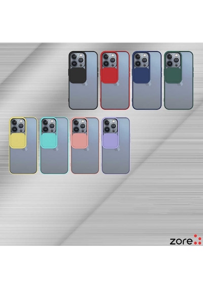 Noktaks - Apple Uyumlu iPhone 13 Pro - Kılıf Slayt Sürgülü Arkası Buzlu Lensi Kapak - Kırmızı