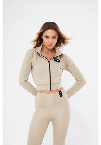 Lesa Wear İçi Polarlı Yumuşacık Şardonlu Kaşkorse Crop Likralı Hırka Bej