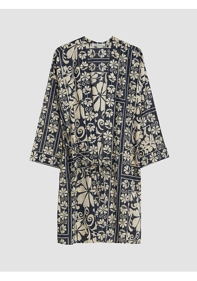 Lcw Everyday Mavi Şal Yaka Desenli Beli Kuşaklı Kadın Kimono
