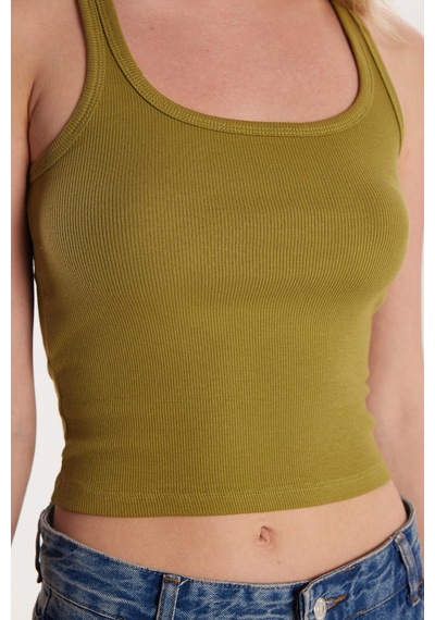 Tudors Kadın Slim Fit Dar Kesim İnce Askılı U Yaka Yeşil Body Atlet-34169 Yeşil