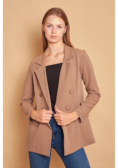 Kadın Düğme Detaylı Uzun Kol Şık Ofis Süs Cep Kapaklı Kumaş Blazer Ceket -açık Vizon A.vızon Kadın Düğme Detaylı Uzun Kol Şık Ofis Süs Cep Kapaklı Kumaş Blazer Ceket -açık Vizon A.vızon