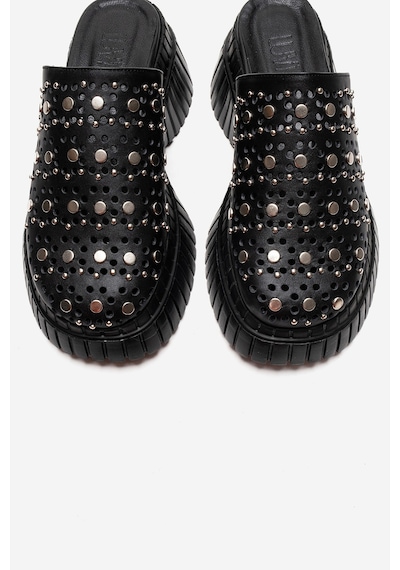 Luvishoes Harlow Siyah Cilt Hakiki Deri Troklu Kadın Dolgu Tabanlı Terlik