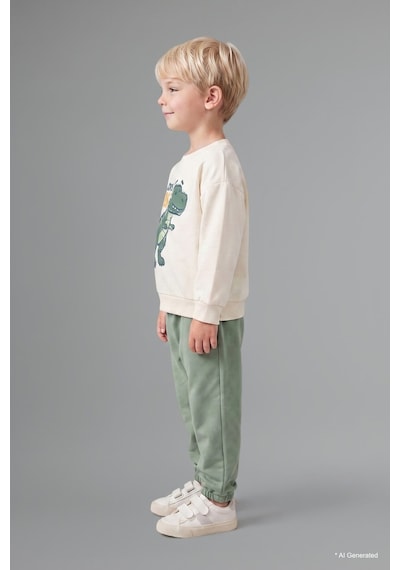 Defacto Dinozor Baskılı Sweatshirt Üst Lastikli Paça Alt 2li Takım Erkek Bebek H8482a526auer118 Ekru-er118