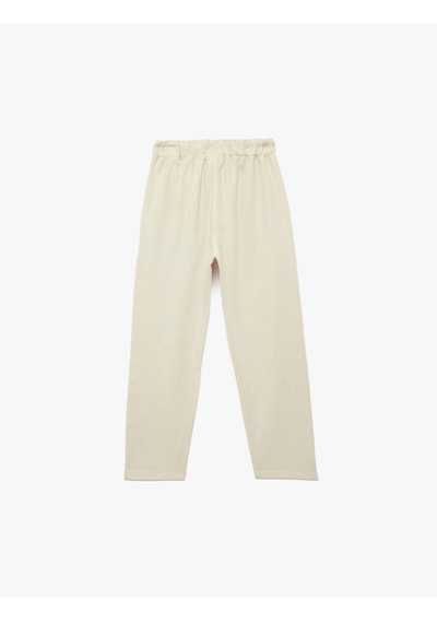 Koton Cepli Keten Ve Pamuk Karışımlı Beli Bağcıklı Basic Pantolon Bej 6skb40016tw Ekru