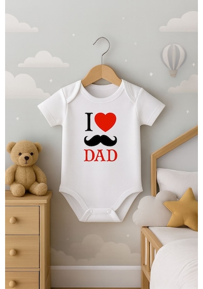 I Love Dad Yazılı Kısa Kollu Bebek Body Zıbın