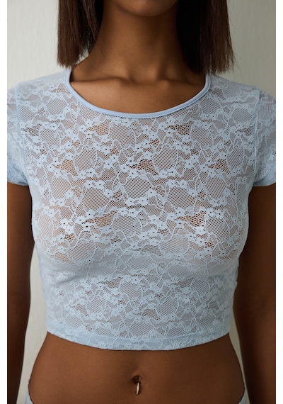 Penti Açık Mavi Bisiklet Yaka Dantelli Crop Üst