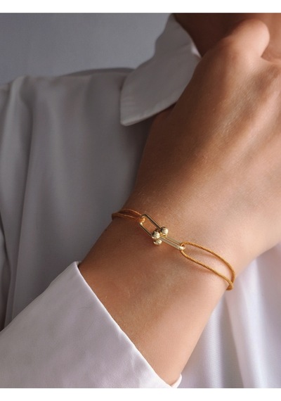 Eva Takı Tiffany Model Deri İpli El Yapımı Gold Hardal Camel Renkli Bileklik Sarı