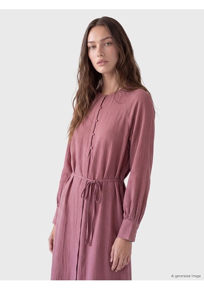 Lcw Modest Pembe Bisiklet Yaka Müslin Elbise