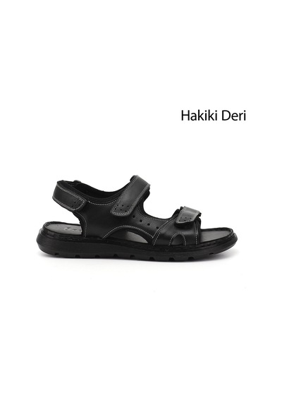 Gönderi(R) Gönderi R Siyah Ayarlanabilir Cırt Bantlı Hakiki Deri Sandalet Siyah