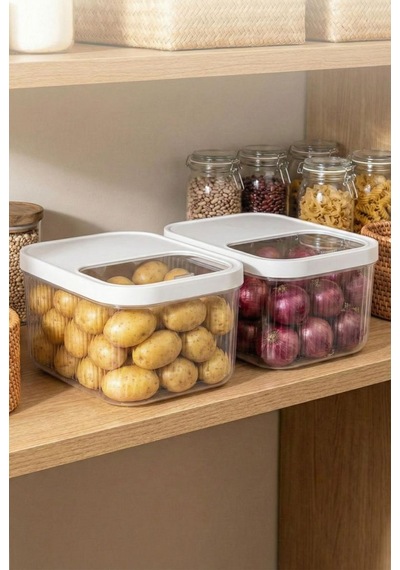 2'li 12 Lt Multibox Beyaz Kayar Kapaklı Saklama Kabı & Erzak Kabı & Patates Soğan Kovası Siyah