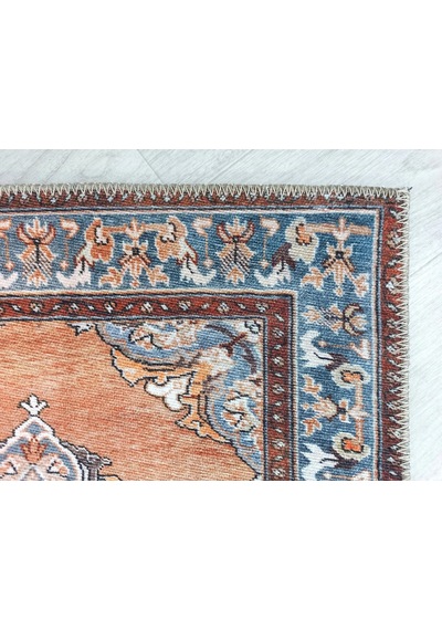 Turuncu Ve Mavi Medalyonlu Vintage Halısı - 20193264ou