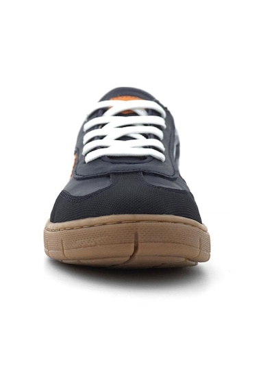Hakiki Deri Lacivert Turuncu Bağcıklı Fermuarlı Çocuk Sneakers Ayakkabı Lacivert