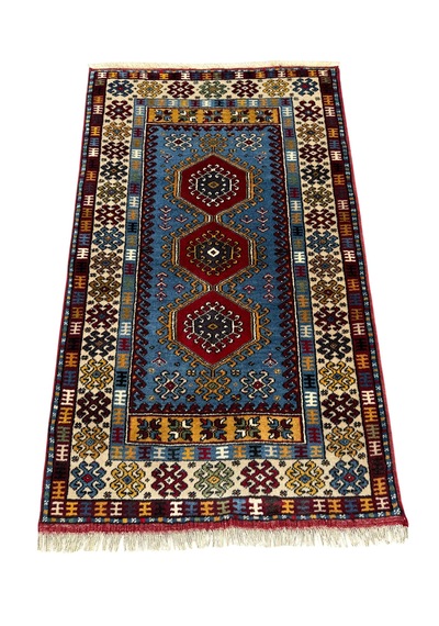El Dokuma Sıfır Yahyalı Halısı 87x150 Mavi %100 Yün Kök Boya Halı