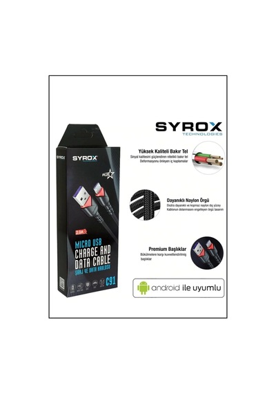 Syrox C91 2.0 Mah Micro 1 Mt Gül Desenli Kablo Araç Şarjı, Standart