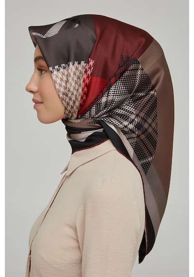 Armine İpek Eşarp Nostalji - 8620-04 Siyah Bordo Twill Siyah Bordo