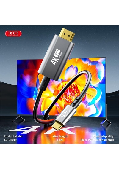 Xo Gb019 Type-c To Hdmı 4k Görüntü Aktarım Kablosu - 1.8 Metre Metal Kasa
