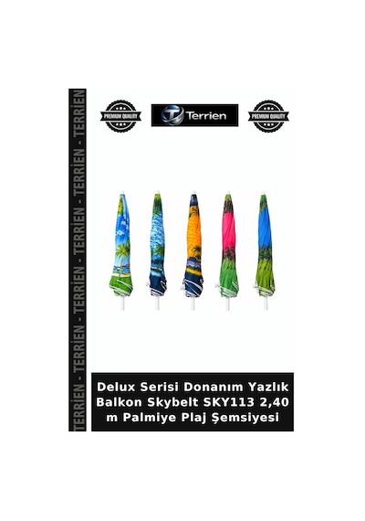 Delux Serisi Donanım Yazlık Balkon Skybelt Sky113 2,40 M Palmiye Plaj Şemsiyesi Çok Renkli