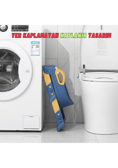Dekohop Çocuk Merdivenli Klozet Adaptörü Yükseklik Ayarlı Pratik Mavi