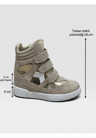 Erva'nın Butiği Bej Süet İsabe Gizli Topuk Dolgu Topuk 7 Cm Boy Uzatan Sneakers-6414