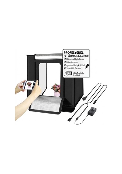 Pro 60x60 Cm Profesyonel Led Işıklı Ürün Fotoğraf Çekim Çadırı 3 Fonlu Stüdyo Seti Çok Renkli