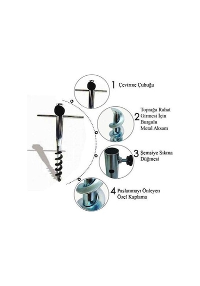 Burgulu Metal Sıkma Aparatlı Plaj Şemsiye Kazığı 40 Cm Çok Renkli