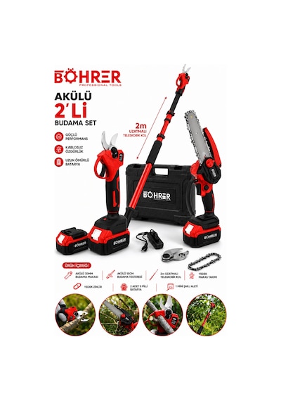 Böhrer Ba011372 3lü Bahçe Seti +30mm Budama Makası +10-15cm Budama Testeresi + Teleskopik Kol