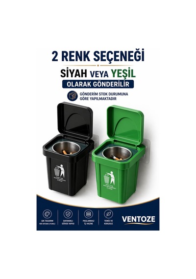 Yeşil Çöp Kutusu Tasarımlı Duvar Küllüğü Kapaklı Dekoratif Balkon Ofis Kül Tablası Paslanmaz Hazneli