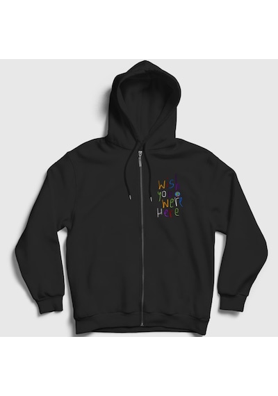 Presmono Unisex Here Astroworld Travis Scott Fermuarlı Kapüşonlu Sweatshirt Siyah