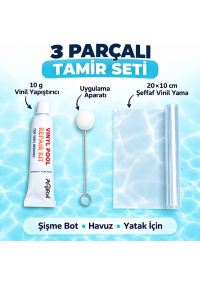 Argeus Şişme Bot Havuz Ve Yatak Tamir Kiti 20x10 Cm Yama 10 G Yapıştırıcı