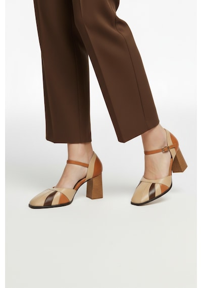 Fox Shoes Y398360103 Ten Hakiki Deri Kalın Topuklu Kadın Terlik Ten