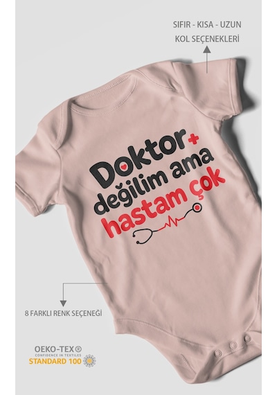 Morivokids Doktor Değilim Ama Hastam Çok Kısa Kollu Bebek Body %100 Pamuk Pastel Pembe