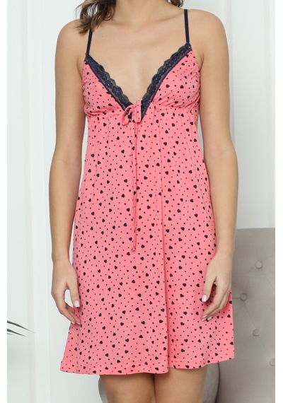 Nicoletta Kadın Tunik Gecelik İp Askılı Viskon Likrali Pembe 81392 R16 Pembe