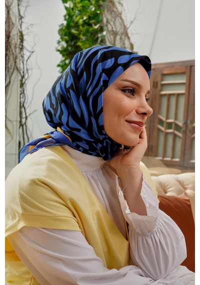 Afvente Yaprak Desen Soft Pamuk Eşarp Mavi