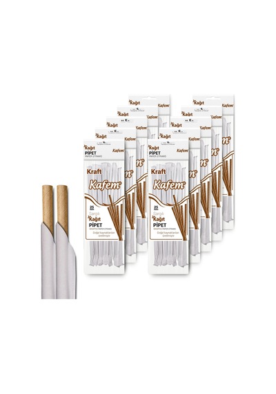 Kafem Sargılı Kraft Kağıt Pipet 19,5cm 25li X 10 Paket