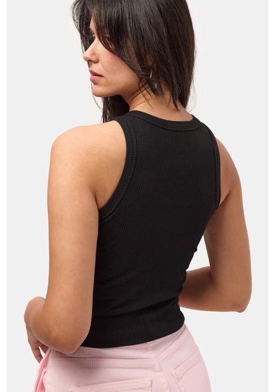 Kadın Siyah S6-1 Sıfır Kol Esnek Kumaş Crop Top