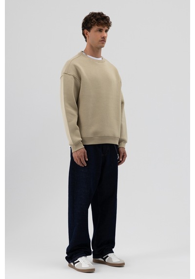 Vamos Basic Bisiklet Yaka Oversize Sweatshirt Haki