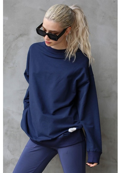 Madmext Lacivert Basic Oversize Kadın Sweatshirt Mg1686 Lacivert