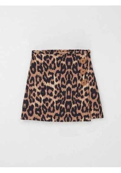 Kız Çocuk Leopar Desenli Şort Etek-15496 Kahverengi