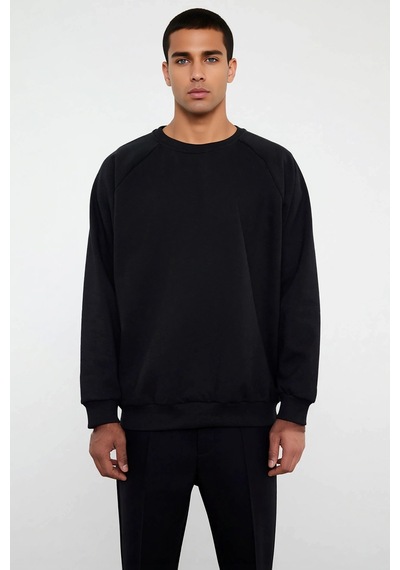Benerly Erkek Bisiklet Yaka Reglan Kol Oversize Kalıp Sweatshirt Fonksiyo siyah