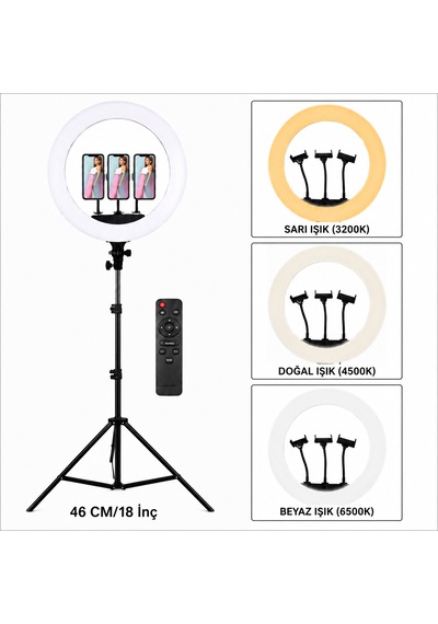 Döküm Ayaklı 22 Inç 600 Led Tripod Rıng Lıght Işık Influencer Youtuber Işığı Güzellik Makyaj Led Zb-f488