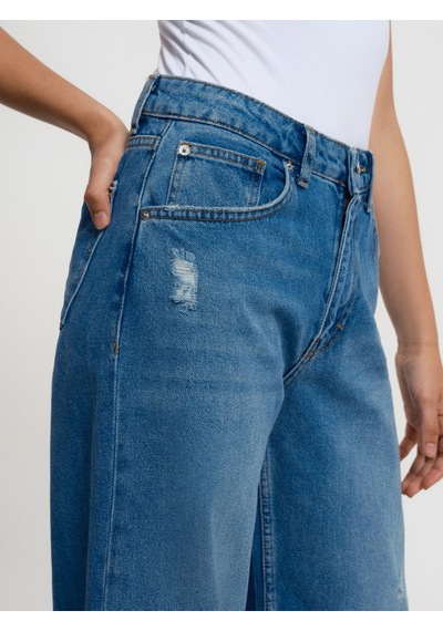 Long Wide Leg Regular Fit Kadın Pantolon Denim