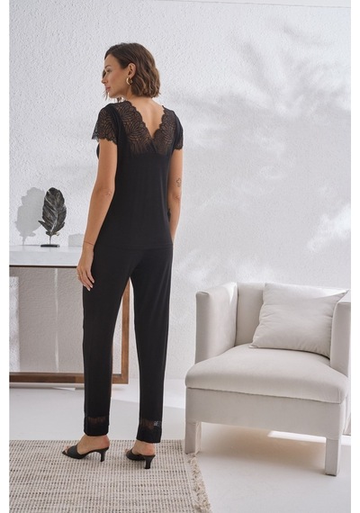 Sevim 13572 Taş Baskılı Pijama Takımı Siyah