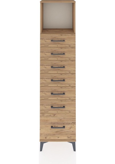 Arges Dolap Tek Raflı 7 Çekmeceli 44x30x182 Çam-çam Çam