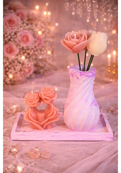 Pınk Love Candle-romantik El Yapımı Mum Pembe-krem-