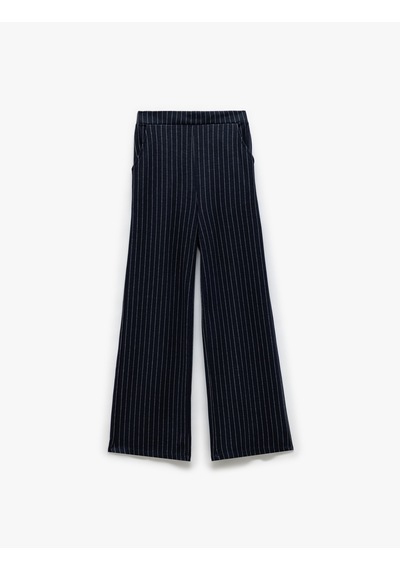 Koton Viskon Geniş Paça Çizgili Pantolon Lacivert Çizgili 6wkg40028ak 7s2