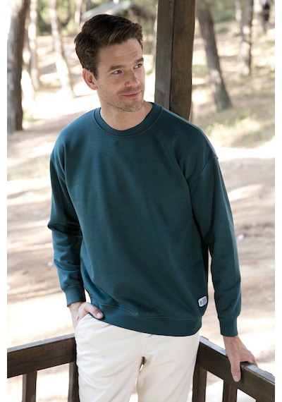 Buratti Regular Fit Bisiklet Yaka Pamuklu Içi Tüylü Yumuşak Şardonlu Erkek Sweat 5905255 Petrol