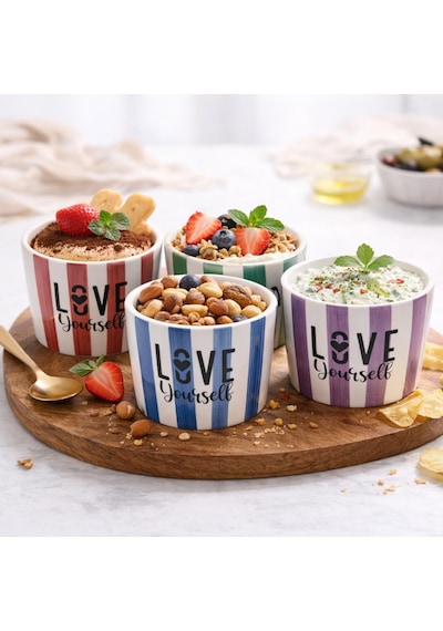 Arvale Love Yourself 4'lü Seramik Kase 8 Cm - Tatlı, Granola Ve Dondurma Sunum Kasesi Diğer